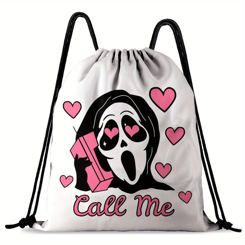 Halloween Printed Drawstring Backpack Ghost Skull Elf Bundle Pocket Bag