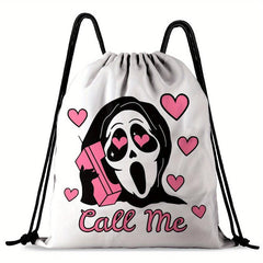Halloween Printed Drawstring Backpack Ghost Skull Elf Bundle Pocket Bag