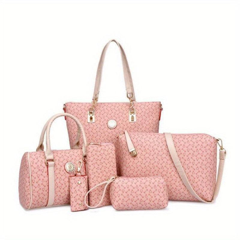 6 Pcs Geometric Pattern Tote Bag Sets Classic Bags Women's Vintage