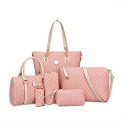 6 Pcs Geometric Pattern Tote Bag Sets Classic Bags Women's Vintage