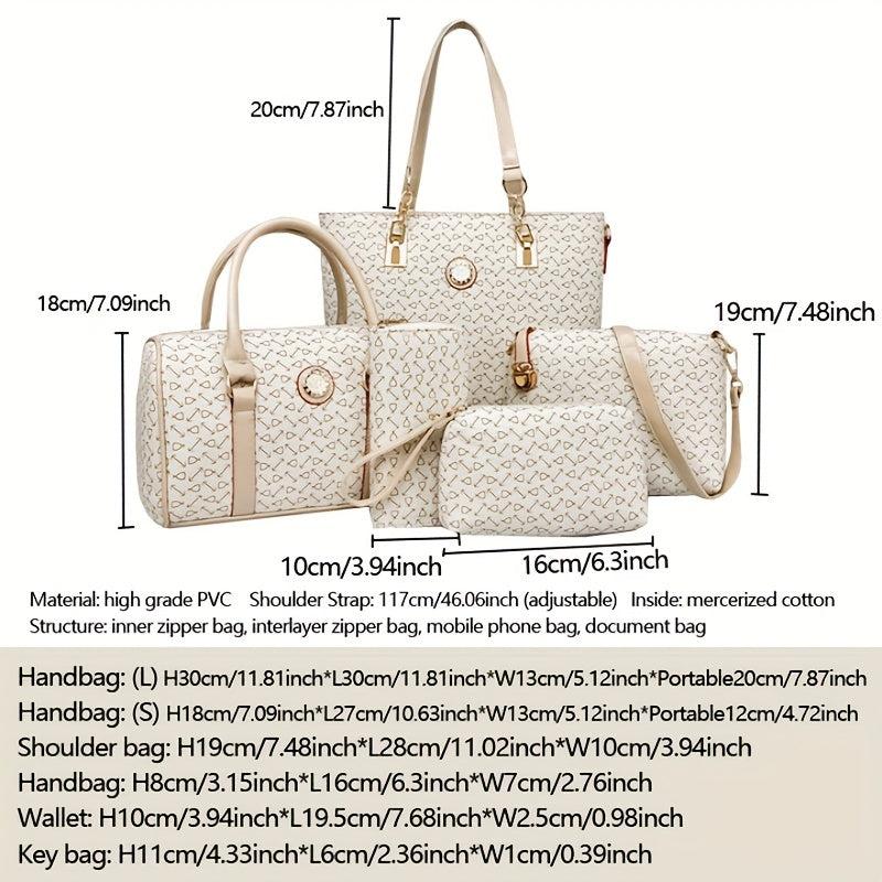 6 Pcs Geometric Pattern Tote Bag Sets Classic Bags Women's Vintage