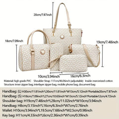 6 Pcs Geometric Pattern Tote Bag Sets Classic Bags Women's Vintage