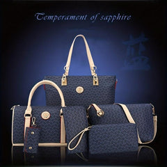 6 Pcs Geometric Pattern Tote Bag Sets Classic Bags Women's Vintage