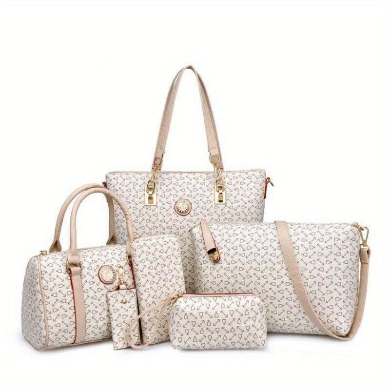 6 Pcs Geometric Pattern Tote Bag Sets Classic Bags Women's Vintage