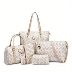6 Pcs Geometric Pattern Tote Bag Sets Classic Bags Women's Vintage