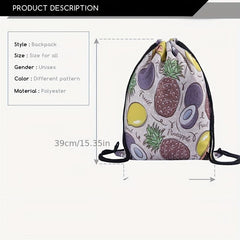 Fruits Print Drawstring Backpack Lightweight Sports Bag