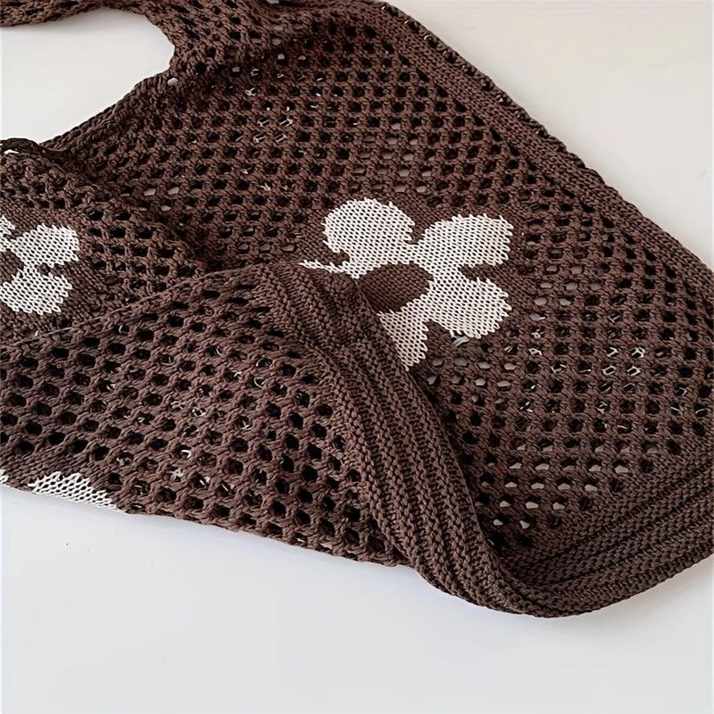 Floral Pattern Crochet Hobo Bag Women's Casual Shoulder Bag