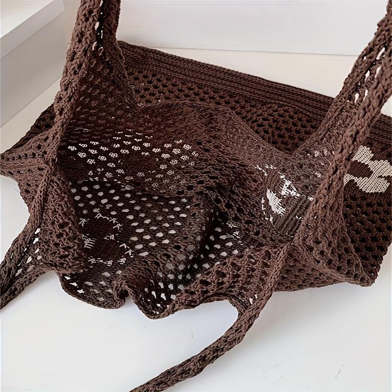 Floral Pattern Crochet Hobo Bag Women's Casual Shoulder Bag