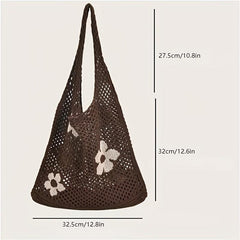 Floral Pattern Crochet Hobo Bag Women's Casual Shoulder Bag