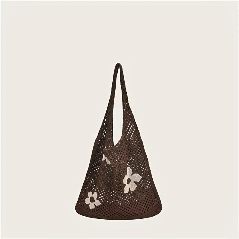 Floral Pattern Crochet Hobo Bag Women's Casual Shoulder Bag