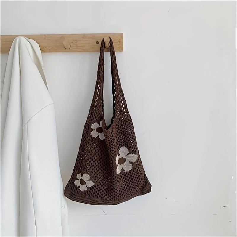 Floral Pattern Crochet Hobo Bag Women's Casual Shoulder Bag