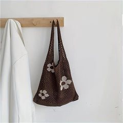 Floral Pattern Crochet Hobo Bag Women's Casual Shoulder Bag