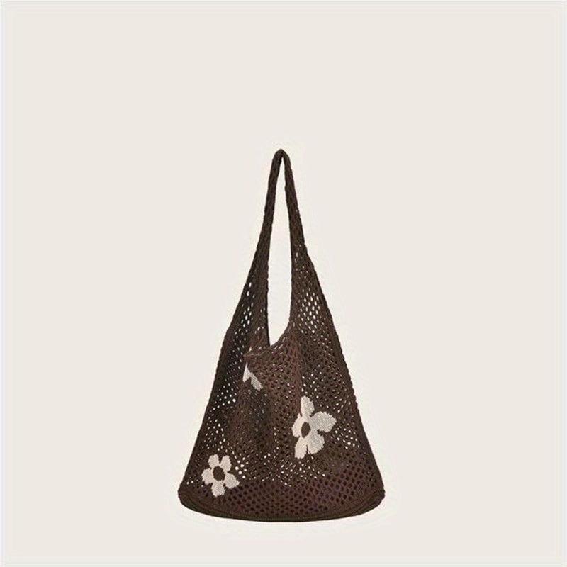 Floral Pattern Crochet Hobo Bag Women's Casual Shoulder Bag