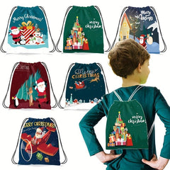 Christmas Party Bundle Drawstring Backpack Xmas Candy Pocket
