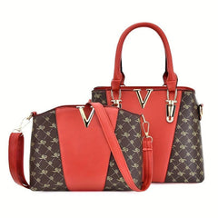2Pcs Argyle Print Handbag Set Crossbody Satchel Purse