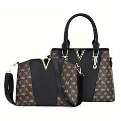 2Pcs Argyle Print Handbag Set Crossbody Satchel Purse