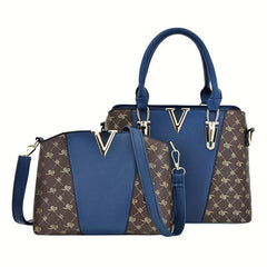 2Pcs Argyle Print Handbag Set Crossbody Satchel Purse
