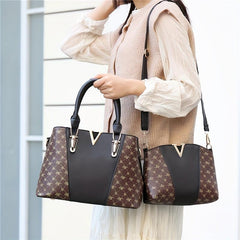 2Pcs Argyle Print Handbag Set Crossbody Satchel Purse