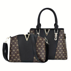2Pcs Argyle Print Handbag Set Crossbody Satchel Purse