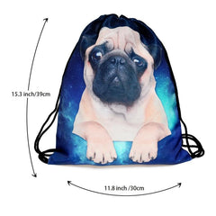 Dog Print Drawstring Workout Backpack Gym Sport String Bag