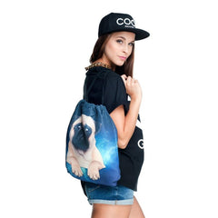 Dog Print Drawstring Workout Backpack Gym Sport String Bag