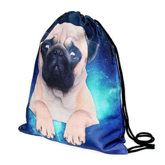 Dog Print Drawstring Workout Backpack Gym Sport String Bag