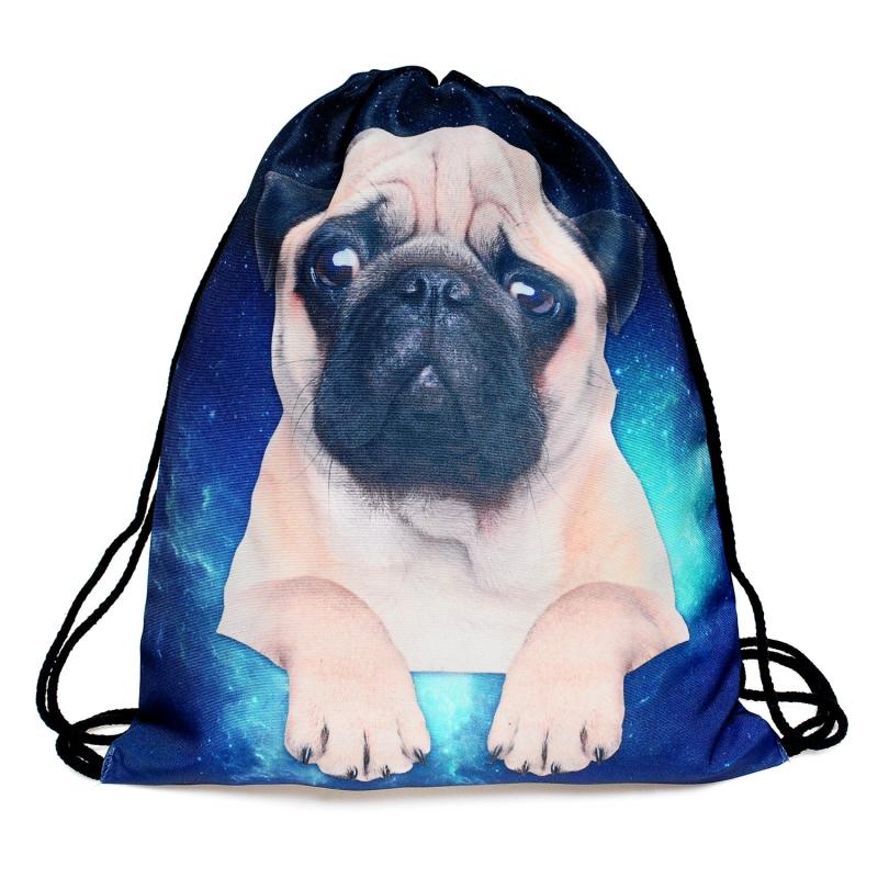 Dog Print Drawstring Workout Backpack Gym Sport String Bag