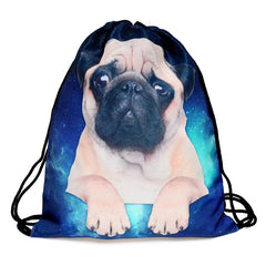 Dog Print Drawstring Workout Backpack Gym Sport String Bag