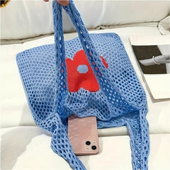 Hollow Flower Pattern Woven Tote Bag Crochet Hobo Shoulder Bag