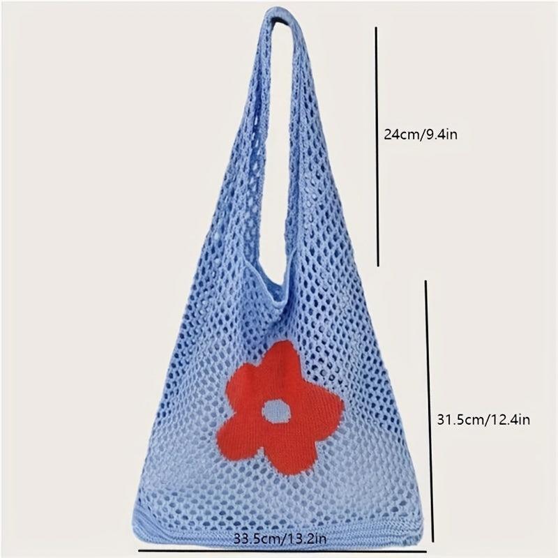 Hollow Flower Pattern Woven Tote Bag Crochet Hobo Shoulder Bag