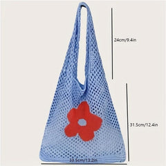 Hollow Flower Pattern Woven Tote Bag Crochet Hobo Shoulder Bag