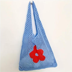 Hollow Flower Pattern Woven Tote Bag Crochet Hobo Shoulder Bag