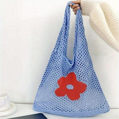 Hollow Flower Pattern Woven Tote Bag Crochet Hobo Shoulder Bag