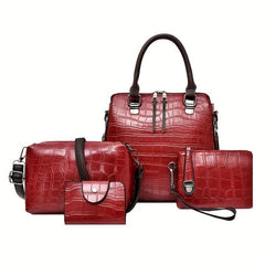 4Pcs Crocodile Embossed Bag Set Vintage Handbags