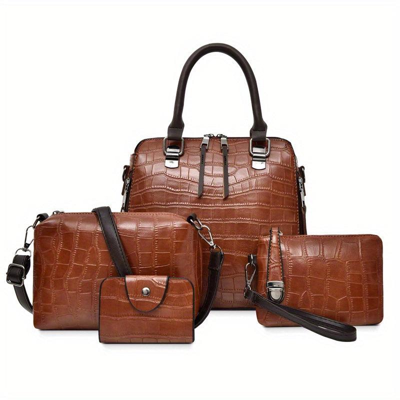 4Pcs Crocodile Embossed Bag Set Vintage Handbags