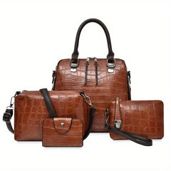 4Pcs Crocodile Embossed Bag Set Vintage Handbags