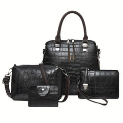 4Pcs Crocodile Embossed Bag Set Vintage Handbags