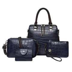 4Pcs Crocodile Embossed Bag Set Vintage Handbags