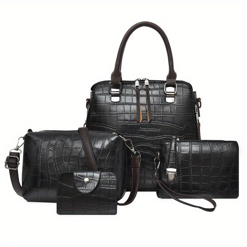 4Pcs Crocodile Embossed Bag Set Vintage Handbags