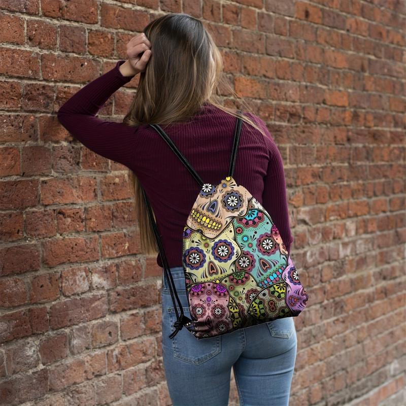 Vintage Skull Print Bundle Drawstring Sports Gym Bag