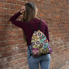 Vintage Skull Print Bundle Drawstring Sports Gym Bag