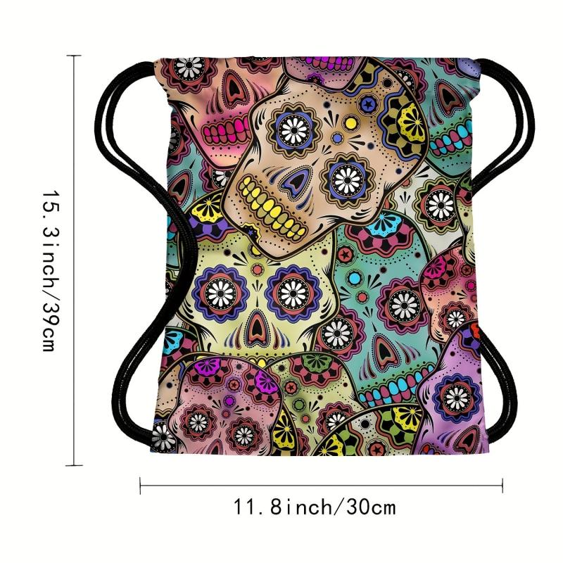 Vintage Skull Print Bundle Drawstring Sports Gym Bag