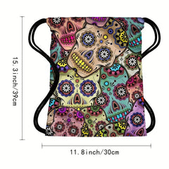 Vintage Skull Print Bundle Drawstring Sports Gym Bag