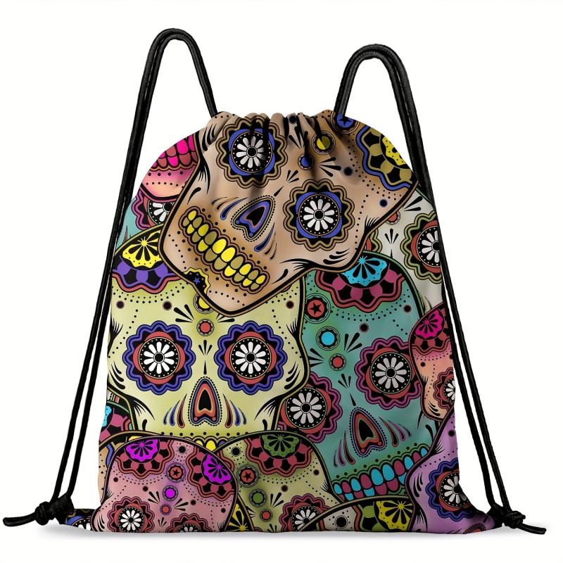 Vintage Skull Print Bundle Drawstring Sports Gym Bag