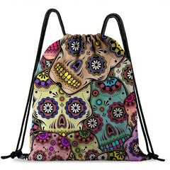 Vintage Skull Print Bundle Drawstring Sports Gym Bag