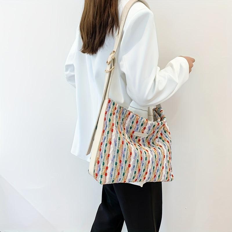 Colorful Stripes Dot Shoulder Bag Large Capacity Stylish Crossbody Bag