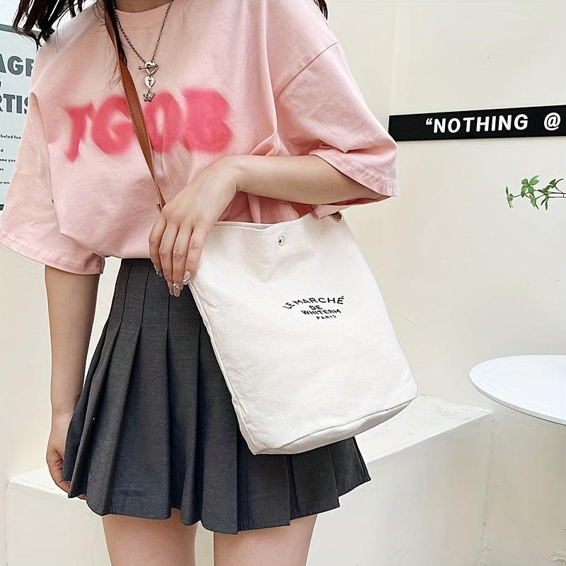 Vintage Letter Graphic Tote Bag Retro Canvas Crossbody Bag