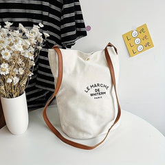 Vintage Letter Graphic Tote Bag Retro Canvas Crossbody Bag