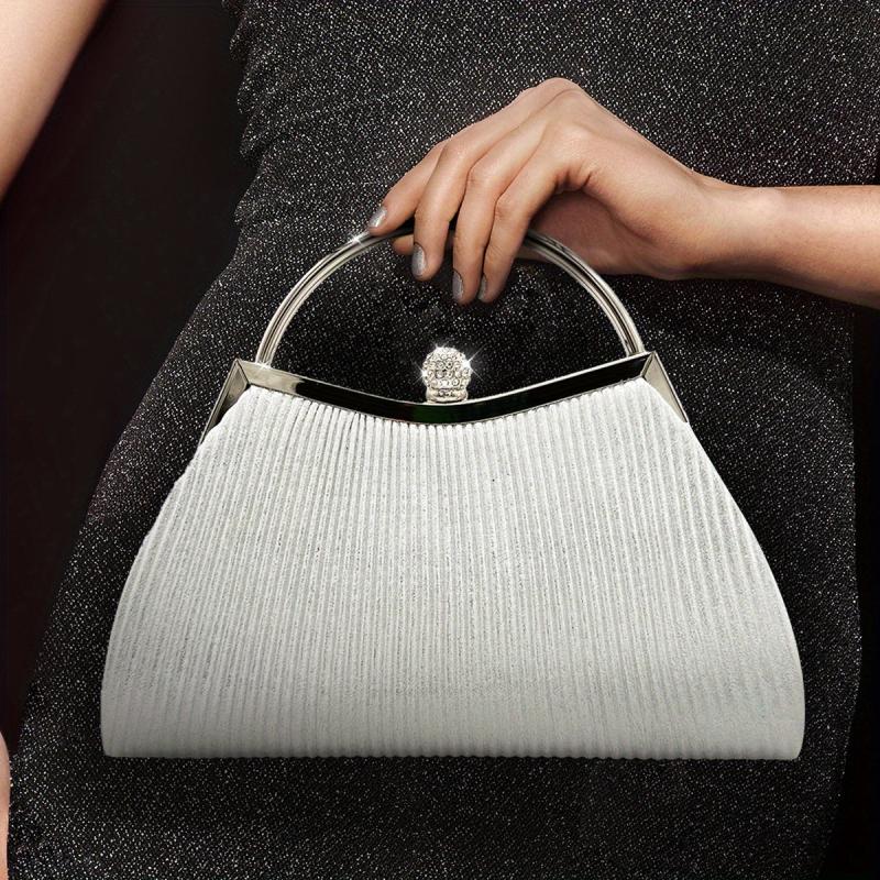 Glitter Ruched Evening Bag Rhinestone Decor Clutch Purse Handbags
