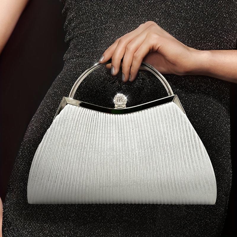 Glitter Ruched Evening Bag Rhinestone Decor Clutch Purse Handbags